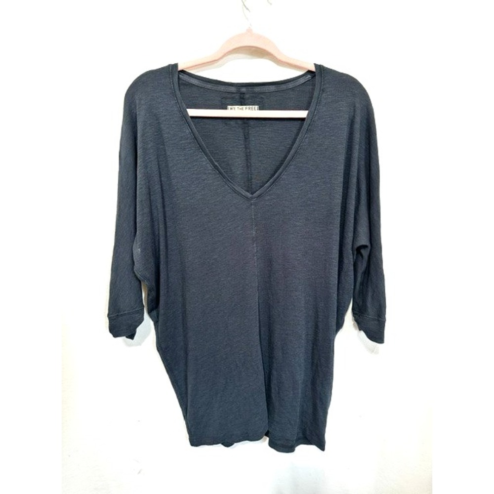 We The Free Women's Size Large Black 3/4 Dolman Sleeve V-Neck Tunic T-Shirt